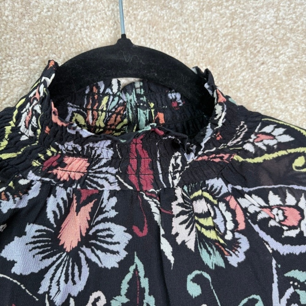 YUMI KIM Floral Blouse Top Women's XS‎ Black Long Sleeve Feminine - Picture 6 of 12